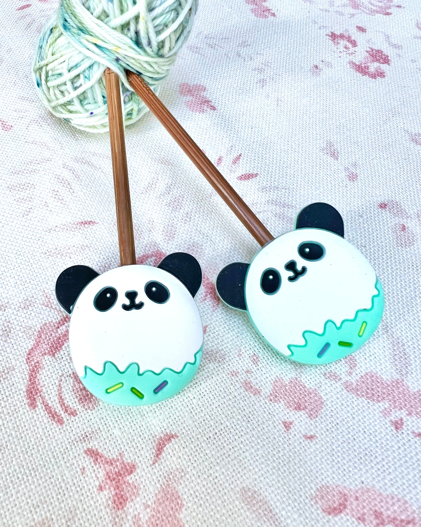 Sprinkles the Panda Knitting Needle Stoppers - Turquoise