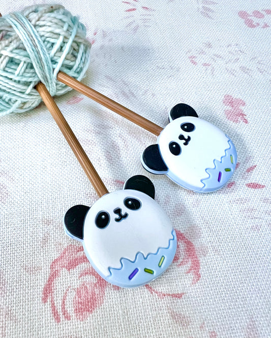 Sprinkles the Panda Knitting Needle Stoppers - Blue