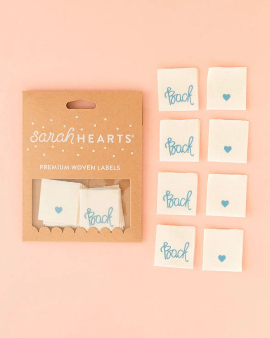 'Back' Organic Cotton Sew in Labels - Sarah Hearts - PRE ORDER