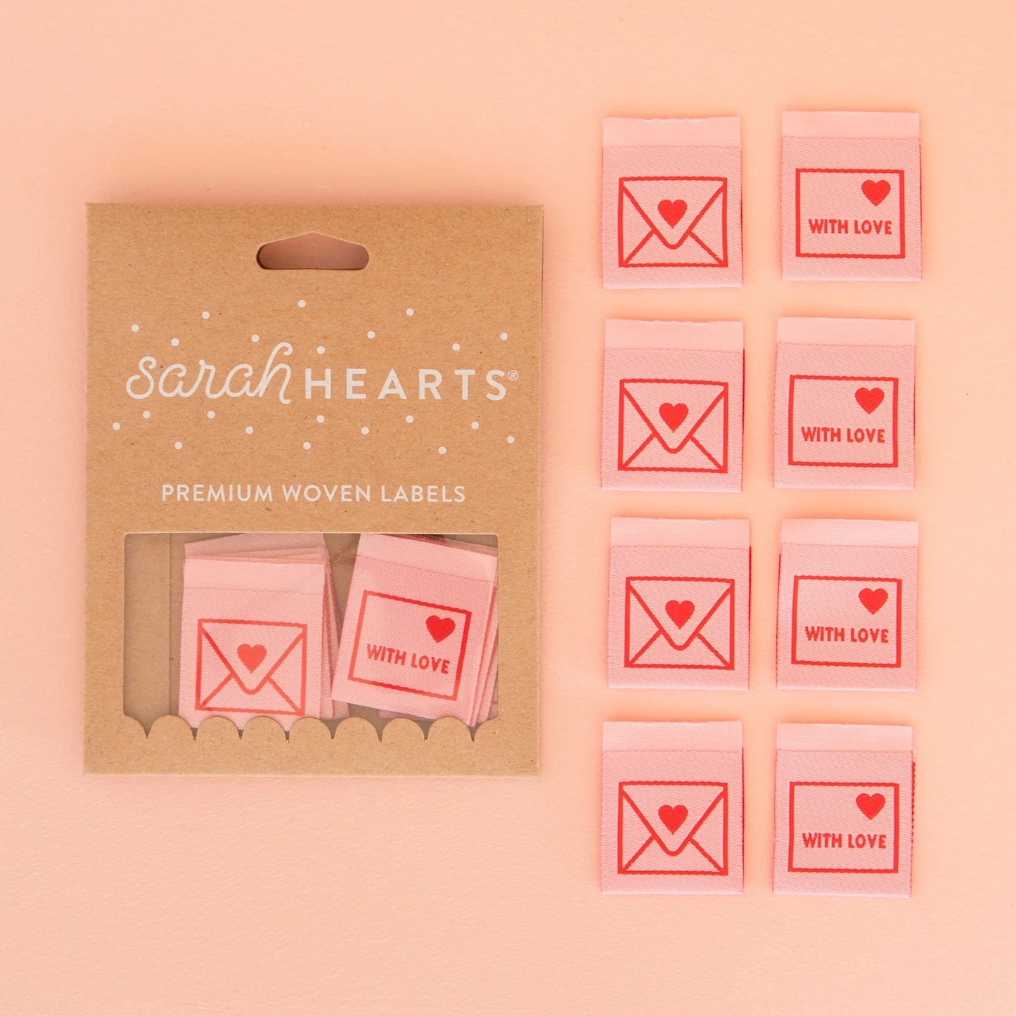 With Love Envelope Woven Labels Sew in Labels - Sarah Hearts
