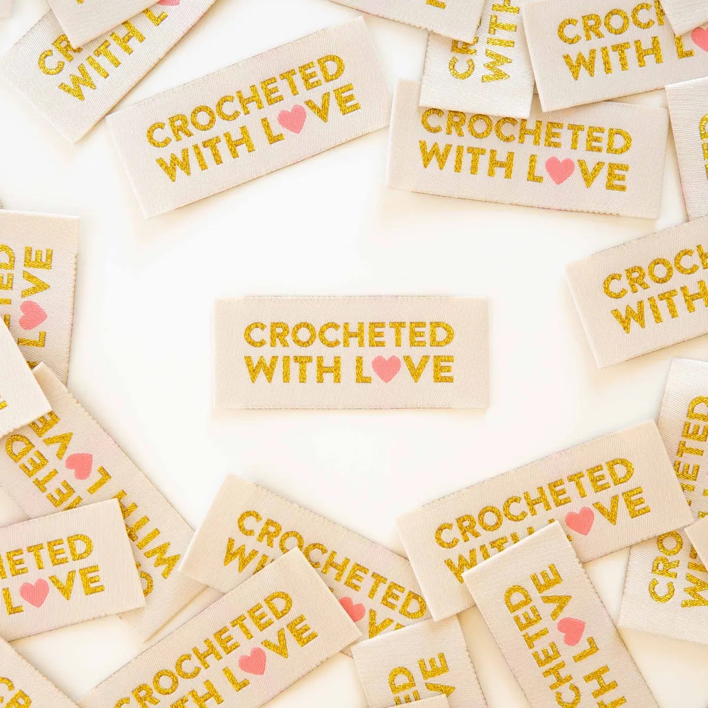 'Crocheted with Love' Sew in Labels - Sarah Hearts