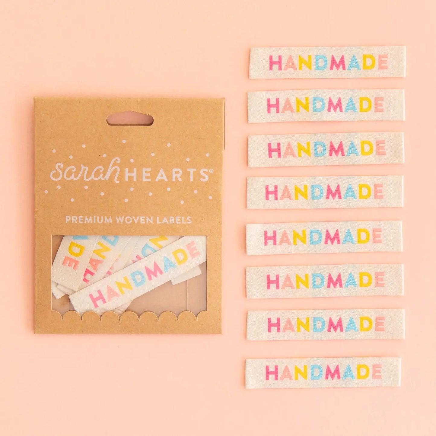 Étiquettes colorées à coudre « faites à la main » - Sarah Hearts