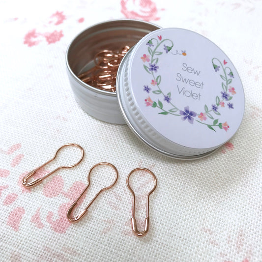 Rose Gold Bulb Safety Pins in a Sweet Little Tin